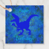 Happy Birthday Blue Dinosaur Huid Bedankjes Labels (Voorkant)