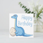 Happy Birthday Blue Dinosaur Wenskaart Kaart (Staand voorkant)