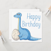 Happy Birthday Blue Dinosaur Wenskaart Kaart (Voorkant / Achterkant in situ)