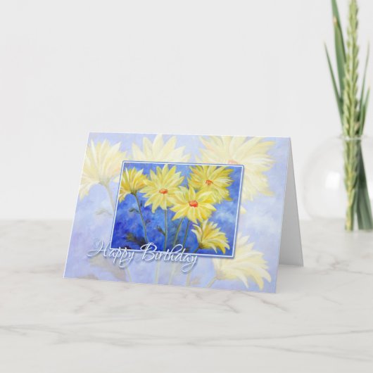 Happy Birthday Blue en Yellow Flowers Kaart (Voorkant)