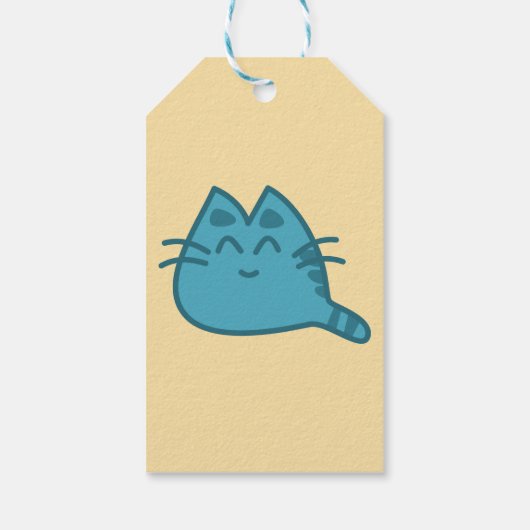 Happy Birthday Blue glimlachend Kitty Cat Cadeaulabel (Achterkant)