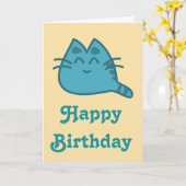 Happy Birthday Blue glimlachend Kitty Cat Kaart (Gele Bloem)