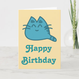 Happy Birthday Blue glimlachend Kitty Cat Kaart