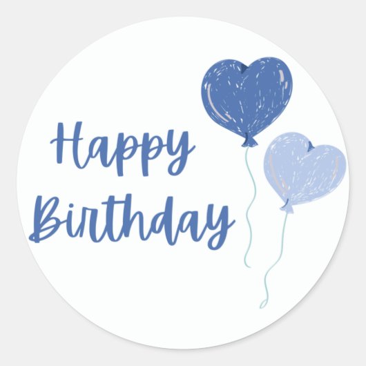 Happy Birthday Blue Heart ballon Ronde Sticker (Voorkant)
