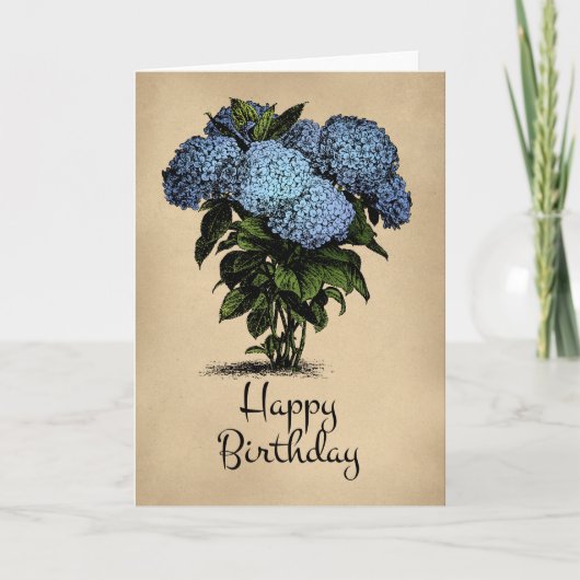 Happy Birthday Blue Hydrangea Floral Kaart (Voorkant)