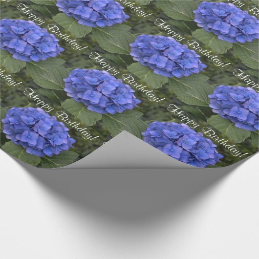 Happy Birthday Blue Hydrangea Flowers Cadeaupapier (Hoek)