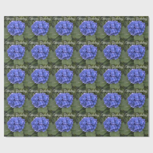 Happy Birthday Blue Hydrangea Flowers Cadeaupapier (Vlak)