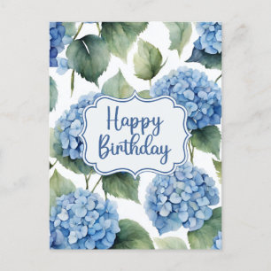 Happy Birthday Blue Hydrangea Flowers Waterverf Briefkaart