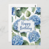 Happy Birthday Blue Hydrangea Flowers Waterverf Briefkaart (Voorkant / Achterkant)