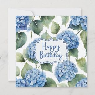 Happy Birthday Blue Hydrangea Flowers Waterverf Kaart