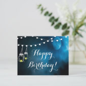 Happy Birthday blue moon light strings mason jars Briefkaart (Staand voorkant)