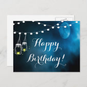 Happy Birthday blue moon light strings mason jars Briefkaart (Voorkant / Achterkant)