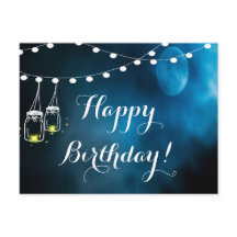 Happy Birthday blue moon light strings mason jars