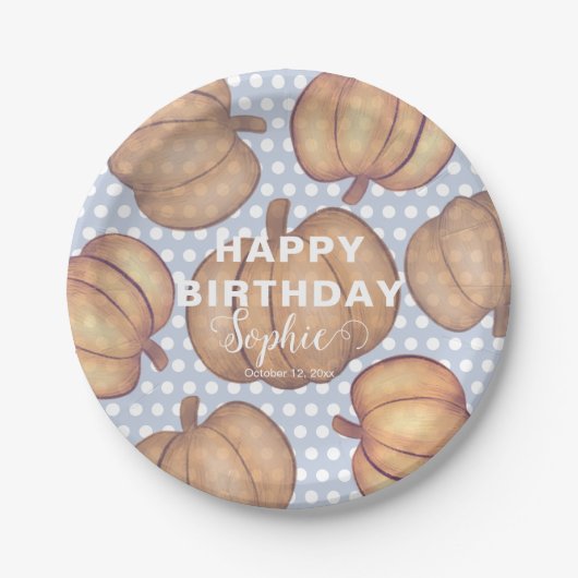 Happy Birthday Blue & Orange Pumpkin Party  Papieren Bordje (Voorkant)