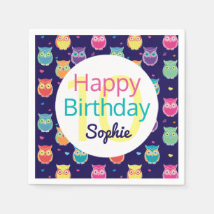 Happy Birthday Blue Owl Pattern Gepersonaliseerde  Servetten