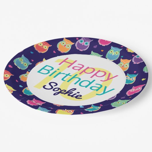 Happy Birthday Blue Owl Pattern Personalized Kinde Papieren Bordje (Gekanteld)