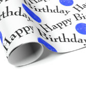 Happy Birthday Blue Pickleballs op wit Cadeaupapier (Rol Hoek)