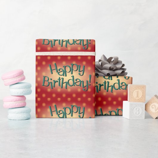 Happy Birthday Blue Polka Dot Text Red Bkgrd Cadeaupapier (Baby Shower)