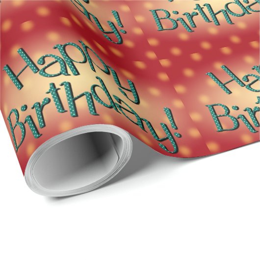 Happy Birthday Blue Polka Dot Text Red Bkgrd Cadeaupapier (Rol Hoek)