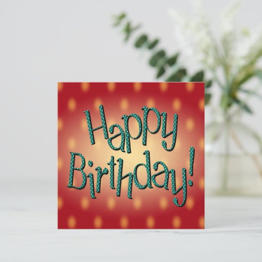 Happy Birthday Blue Polka Dot Text Red Bkgrd Kaart (Staand voorkant)