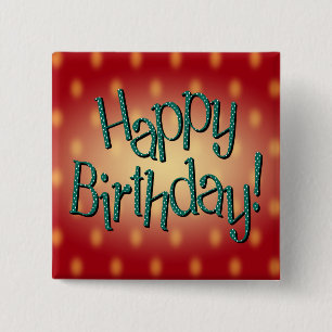 Happy Birthday Blue Polka Dot Text Red Bkgrd Vierkante Button 5,1 Cm