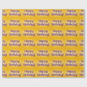 Happy Birthday Blue Polka Dot Text Yellow Bkgrd Cadeaupapier (Vlak)