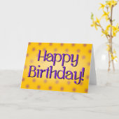 Happy Birthday Blue Polka Dot Text Yellow Bkgrd Kaart (Gele Bloem)