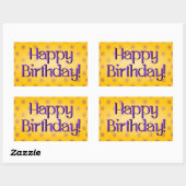 Happy Birthday Blue Polka Dot Text Yellow Bkgrd Rechthoekige Sticker (Vel)