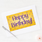 Happy Birthday Blue Polka Dot Text Yellow Bkgrd Rechthoekige Sticker (Envelop)