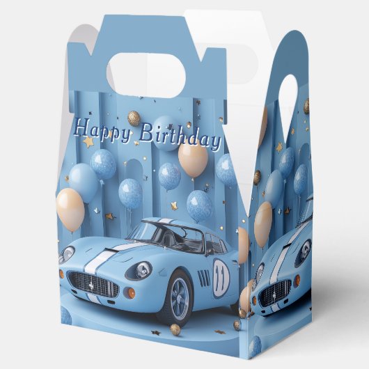 Happy Birthday Blue Race Autoballonnen Bedankdoosjes (Geopend)