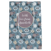 Happy Birthday Blue Roos Floral Pattern Stylish Medium Cadeauzakje (Achterkant)