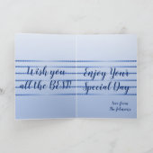 Happy Birthday Blue Stripes Folded Wenskaart Kaart (Binnen)