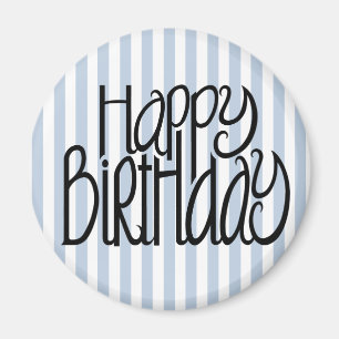 Happy Birthday Blue Stripes Magnet