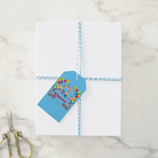 Happy Birthday Blue Theme Gift Label Cadeaulabel (Met Touw)