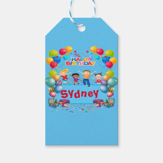 Happy Birthday Blue Theme Gift Label Cadeaulabel (Voorkant)