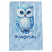 Happy Birthday Blue Uil op blauw Medium Cadeauzakje (Achterkant)