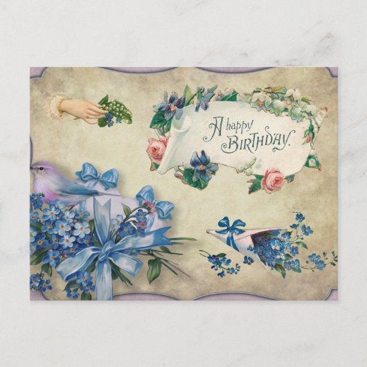 Happy Birthday  Blue-vergeet-me-not Flowers Briefkaart (Voorkant)