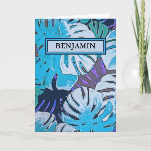 Happy Birthday Blue Waterverf Botanical Custom Kaart (Voorkant)