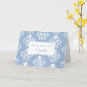 Happy Birthday Blue White Baroque Kaart (Gele Bloem)