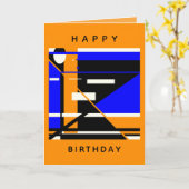 Happy Birthday Blue White Oranje MCM-look Kaart (Gele Bloem)