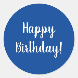 Happy Birthday Blue White Typografie Ronde Sticker