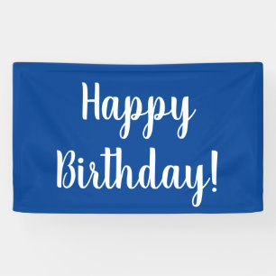 Happy Birthday Blue White Typografie Spandoek