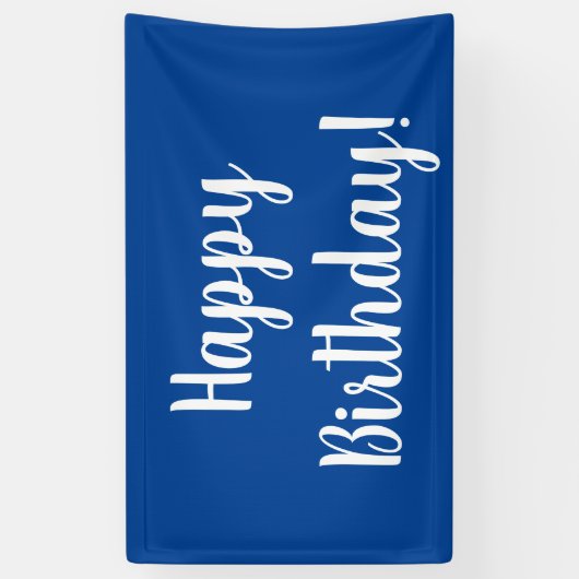 Happy Birthday Blue White Typografie Spandoek (Verticaal)
