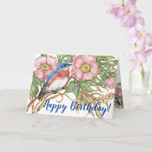 Happy Birthday Bluebird Waterverf Floral Kaart