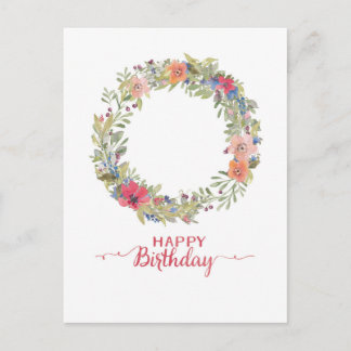 Happy Birthday Blumenkranz Aquarell Briefkaart