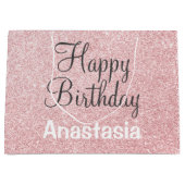 Happy Birthday Blush Roze Rose Gold Glitter Name Groot Cadeauzakje (Voorkant)
