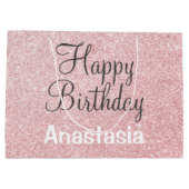 Happy Birthday Blush Roze Rose Gold Glitter Name Groot Cadeauzakje (Achterkant)