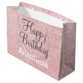 Happy Birthday Blush Roze Rose Gold Glitter Name Groot Cadeauzakje (Achterkant Gekanteld)