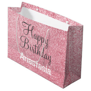 Happy Birthday Blush Roze Rose Gold Glitter Name Groot Cadeauzakje