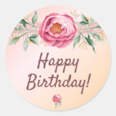 Happy Birthday blush roze rose goud bloemen Ronde Sticker (Voorkant)